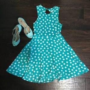Teal Polka Dot Dress Fit and Flare Style